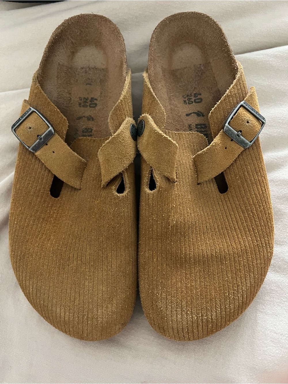 Birkenstock Corduroy Boston Clogs Size 40 RT $160 Caramel Brown